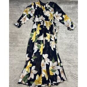 Kate & Lily Dress‎ Womens 10 Black Floral Long Sleeve Semi Sheer V-Neck NWT